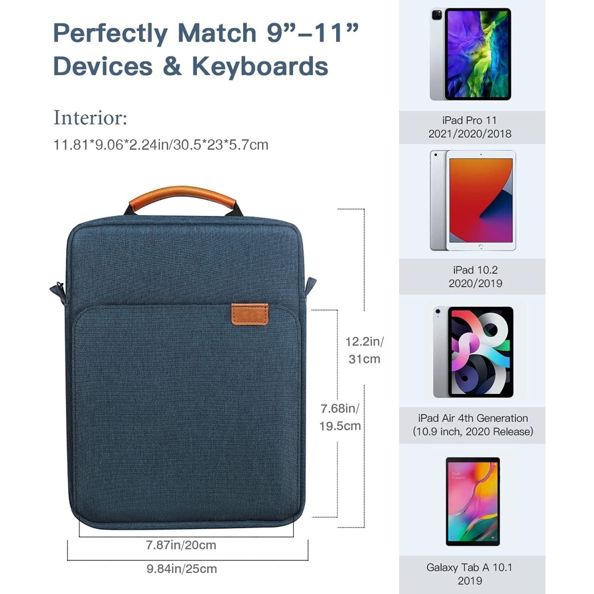 ProElite Tablet sleeve Bag 9-11inch for iPad 10.2/10.9/Pro 11/Samsung/Lenovo/Galaxy Tab A9 Plus/S8/S9/Realme Pad/Honor Pad/Oppo//Xiaomi Mi pad 7/Redmi Pad,Oneplus Pad, Handle with Shoulder strap, Grey