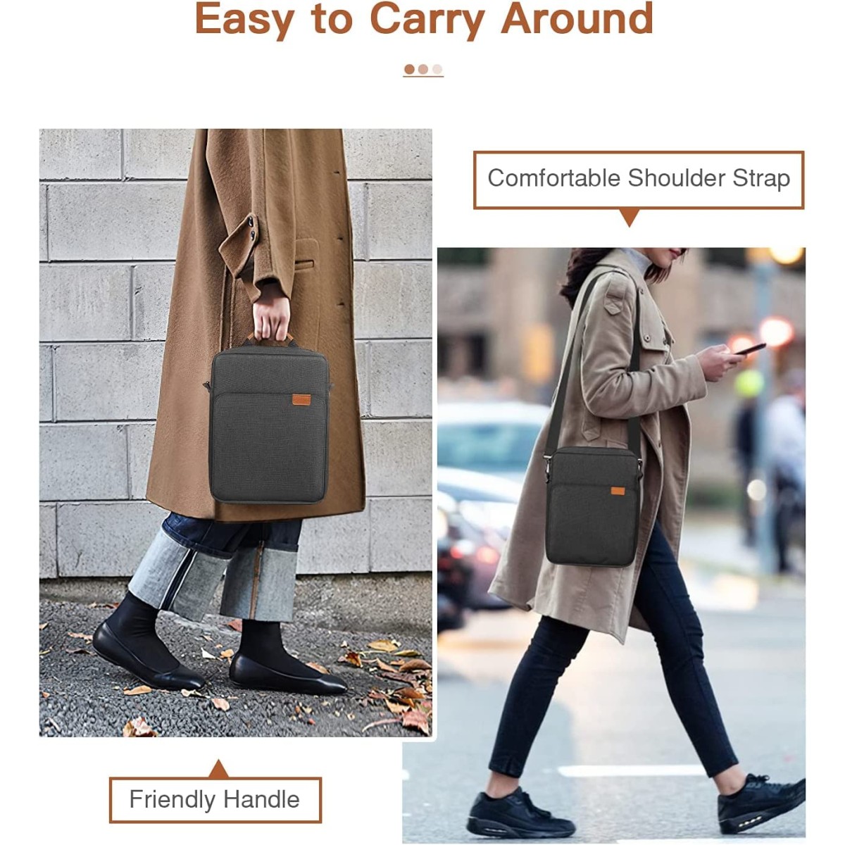 ProElite Tablet sleeve Bag 9-11inch for iPad 10.2/10.9/Pro 11/Samsung/Lenovo/Galaxy Tab A9 Plus/S8/S9/Realme Pad/Honor Pad/Oppo//Xiaomi Mi pad 7/Redmi Pad,Oneplus Pad, Handle with Shoulder strap, Grey