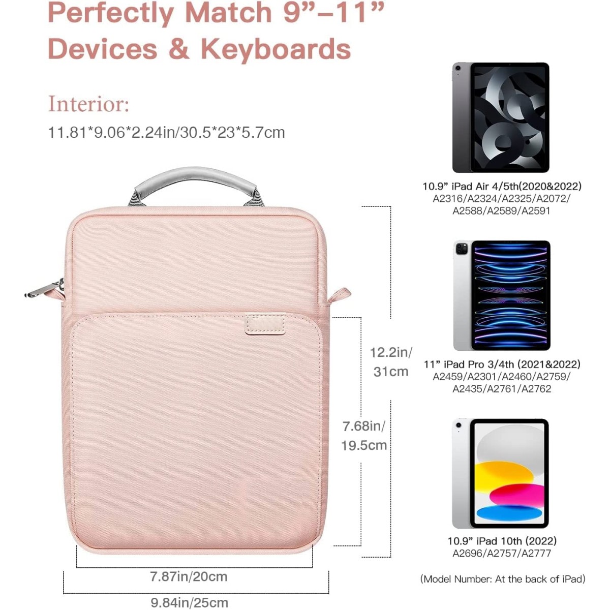 ProElite Tablet sleeve Bag 9-11inch for iPad 10.2/10.9/Pro 11/Samsung/Lenovo/Galaxy Tab A9 Plus/S8/S9/Realme Pad/Honor Pad/Oppo//Xiaomi Mi pad 7/Redmi Pad,Oneplus Pad, Handle with Shoulder strap, Grey