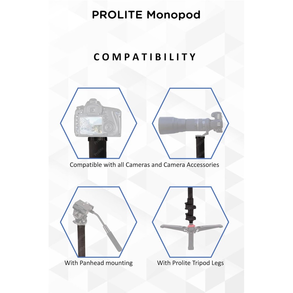 Prolite Professional Heavy Duty Monopod with Dual Mount Thread Adapter (1/4Inch and 3/8Inch) | Italian Flip Locks | Rubber Grip | Upto 5Kg Payload, Black
