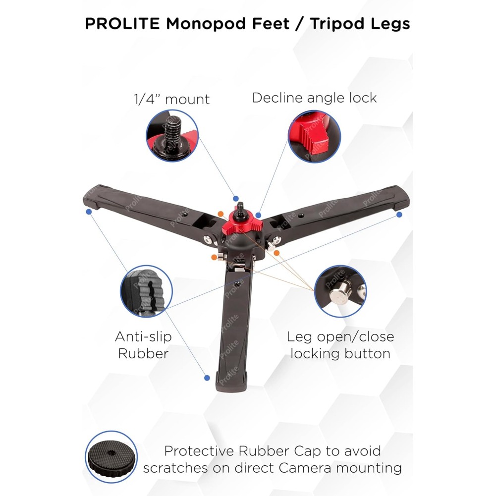 Prolite Professional Heavy Duty Monopod with Dual Mount Thread Adapter (1/4Inch and 3/8Inch) | Italian Flip Locks | Rubber Grip | Upto 5Kg Payload, Black
