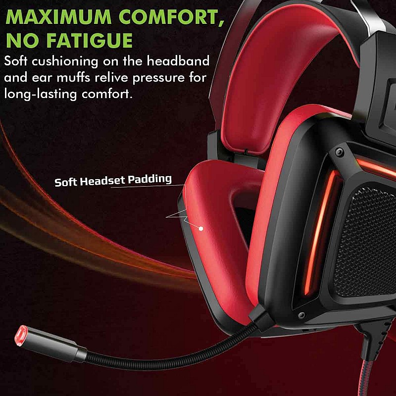 Promate Gaming Headphone, Professional Over-Ear USB Gaming Surround Sound Wired Headset with Haptic Vibration Karma (RED)