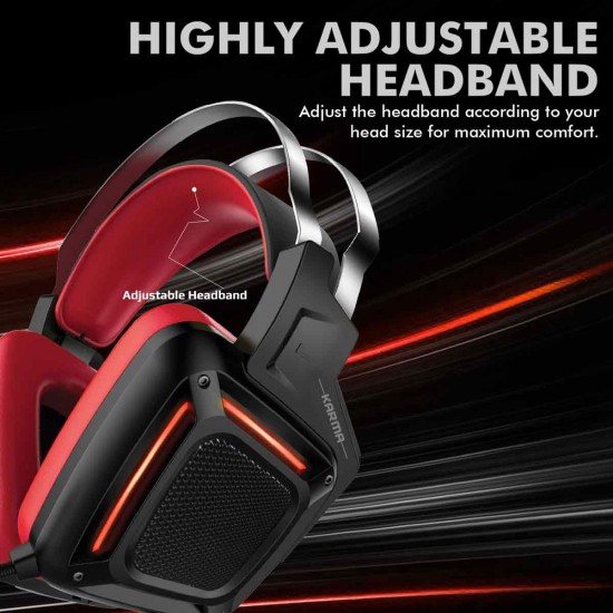 Promate Gaming Headphone, Professional Over-Ear USB Gaming Surround Sound Wired Headset with Haptic Vibration Karma (RED)