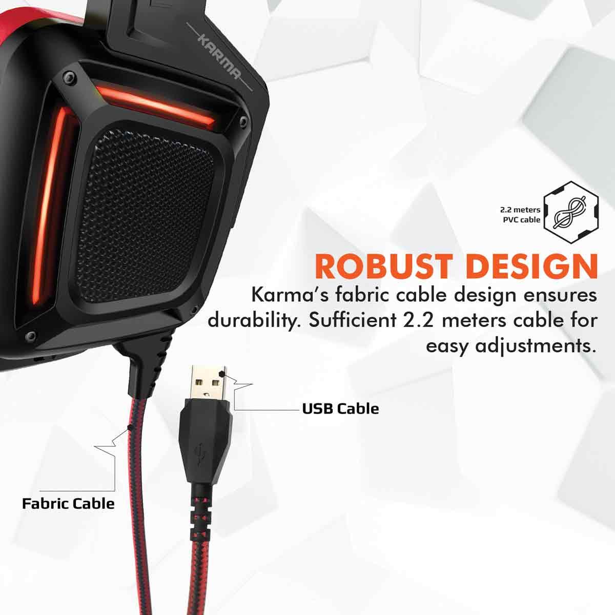 Promate Gaming Headphone, Professional Over-Ear USB Gaming Surround Sound Wired Headset with Haptic Vibration Karma (RED)