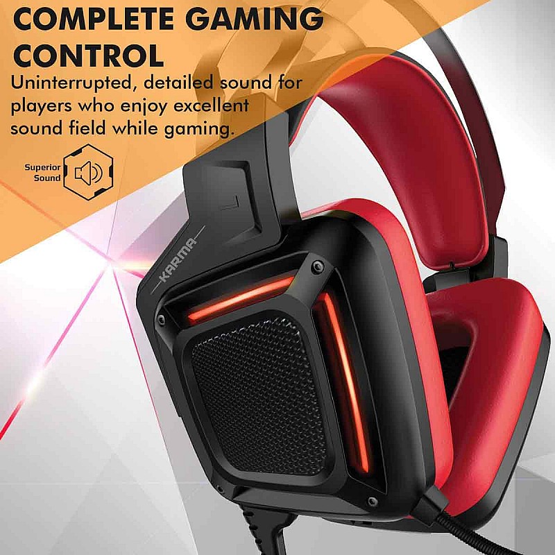 Promate Gaming Headphone, Professional Over-Ear USB Gaming Surround Sound Wired Headset with Haptic Vibration Karma (RED)