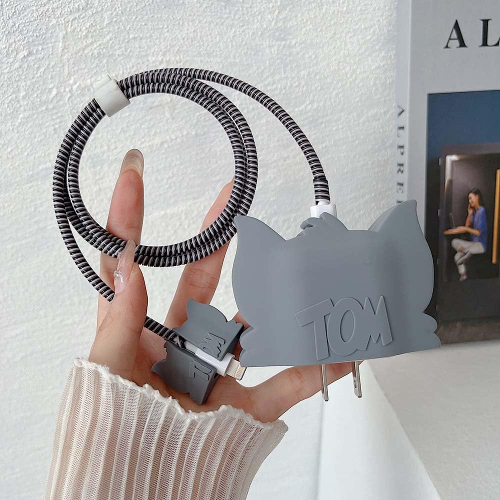 Protective Charger Case for iPhone 18W 20W iPhone 15 14 13 12 11 Pro Max Charging Cable Charger Protective Cover Data Cable Protective Sleeve -Grey Tom