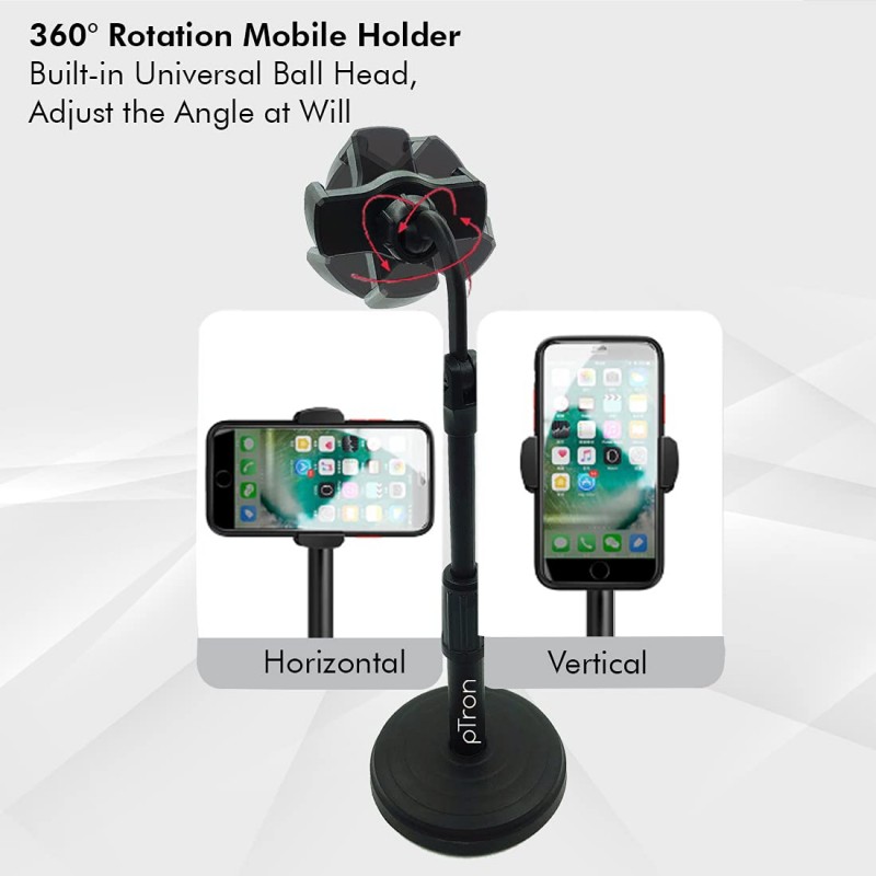 Ptron Mount Dsm1 360° Rotating Mobile Phone Desktop Stand, 24Cm-32Cm Adjustable Height, Sturdy & Stable Microphone Style Design, Lightweight, Portable & Easy Install (Black) Tabletop Ptron Mount Dsm1 360° Rotating Mobile Phone Desktop Stand, 24Cm-32Cm Adjustable Height, Sturdy & Stable Microphone Style Design, Lightweight, Portable & Easy Install (Black) Tabletop