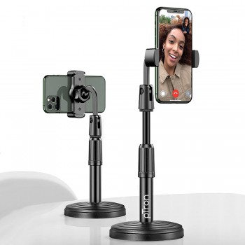 Ptron Mount Dsm1 360° Rotating Mobile Phone Desktop Stand, 24Cm-32Cm Adjustable Height, Sturdy & Stable Microphone Style Design, Lightweight, Portable & Easy Install (Black) Tabletop