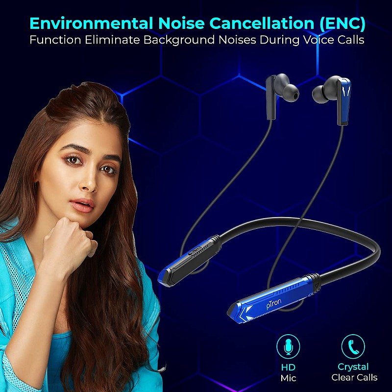 Ptron Tangent Jade with 30Ms Gaming Mode, Environmental Noise Cancellation Hd Bluetooth Wireless in Ear Earphones (Blue & Black)