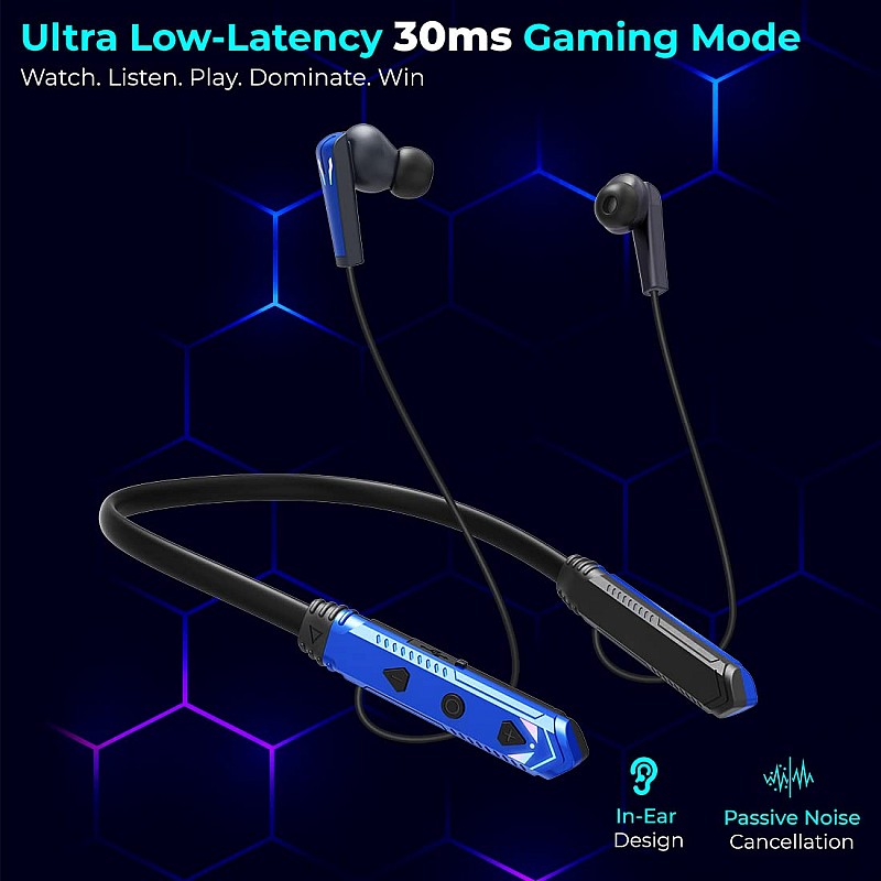 Ptron Tangent Jade with 30Ms Gaming Mode, Environmental Noise Cancellation Hd Bluetooth Wireless in Ear Earphones (Blue & Black)