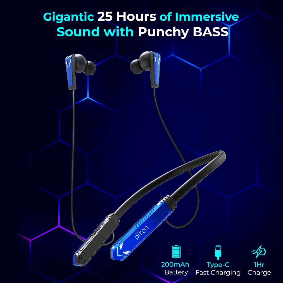 Ptron Tangent Jade with 30Ms Gaming Mode, Environmental Noise Cancellation Hd Bluetooth Wireless in Ear Earphones (Blue & Black)