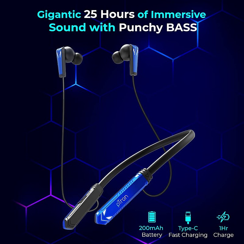 Ptron Tangent Jade with 30Ms Gaming Mode, Environmental Noise Cancellation Hd Bluetooth Wireless in Ear Earphones (Blue & Black)