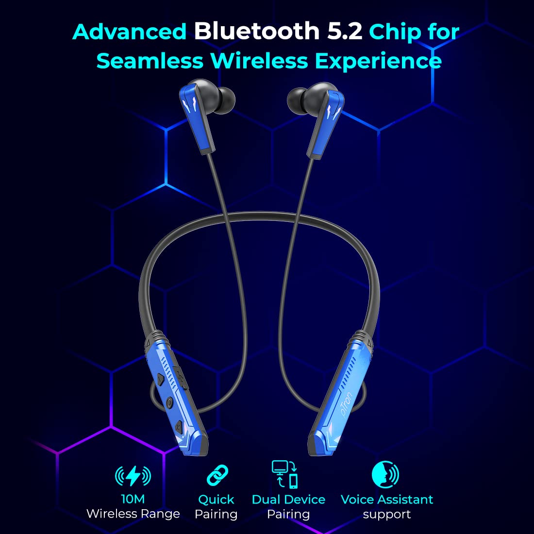 Ptron Tangent Jade with 30Ms Gaming Mode, Environmental Noise Cancellation Hd Bluetooth Wireless in Ear Earphones (Blue & Black)