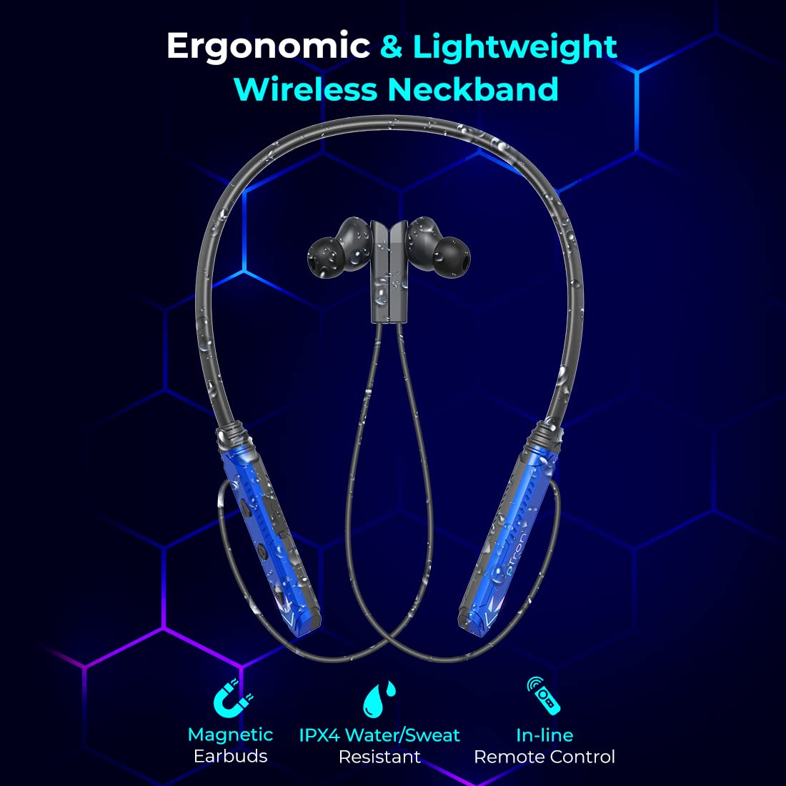 Ptron Tangent Jade with 30Ms Gaming Mode, Environmental Noise Cancellation Hd Bluetooth Wireless in Ear Earphones (Blue & Black)