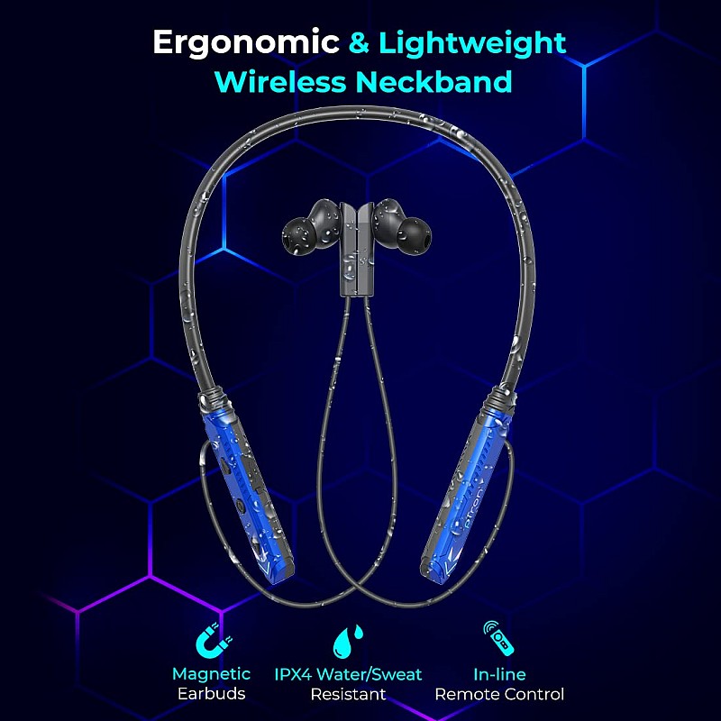 Ptron Tangent Jade with 30Ms Gaming Mode, Environmental Noise Cancellation Hd Bluetooth Wireless in Ear Earphones (Blue & Black)