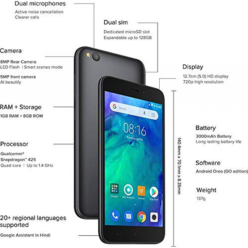 Xiaomi Redmi Go Phone (Black, 8 GB 1 GB RAM) 