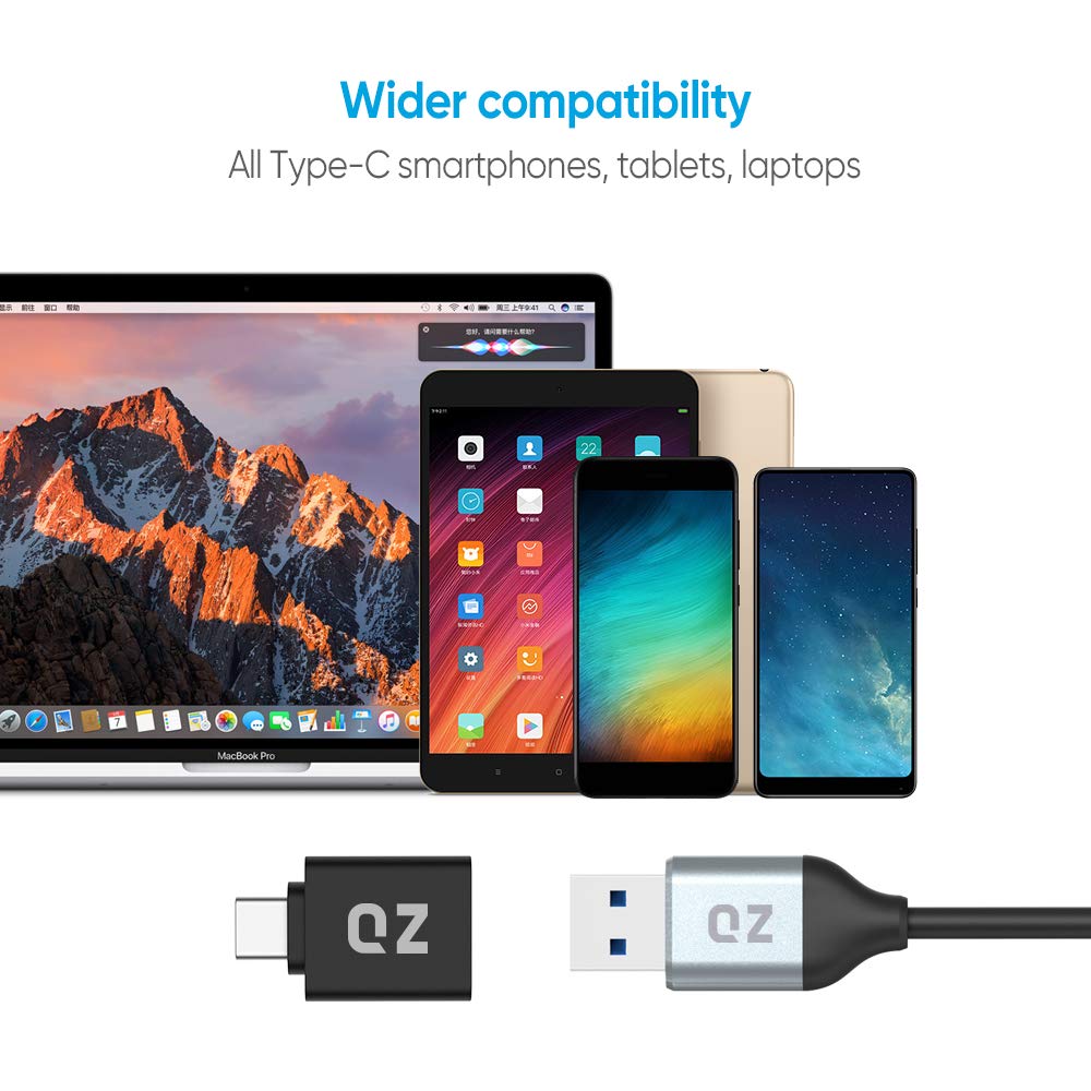 QZ USB Type C OTG Adapter, Type C to USB Connector, USB to Type C Adapter OTG [Thunderbolt-3 Compatible]