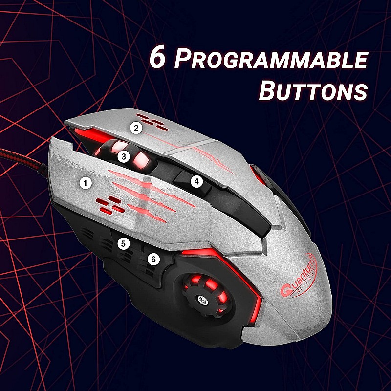 Quantum Snype 2.0 USB Wired Gaming Mouse with 1200/1600/2400/3200 Switchable DPI, 6 Programmable Keys