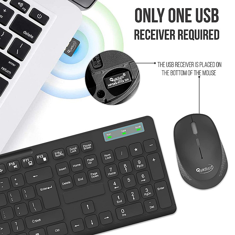 Quantum Wireless Keyboard and Mouse Combo, Battery (Cells Included), Nano Receiver, Silent Keys 