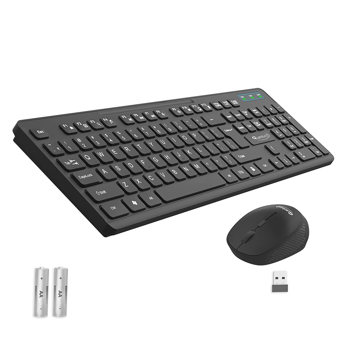 Quantum Wireless Keyboard and Mouse Combo, Battery (Cells Included), Nano Receiver, Silent Keys