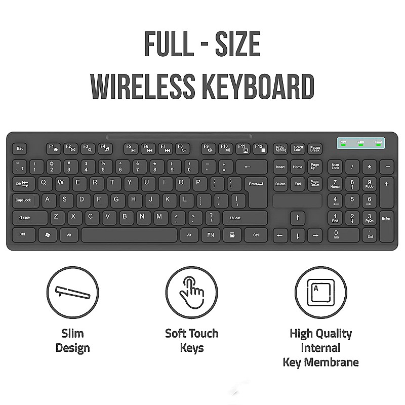 Quantum Wireless Keyboard and Mouse Combo, Battery (Cells Included), Nano Receiver, Silent Keys 