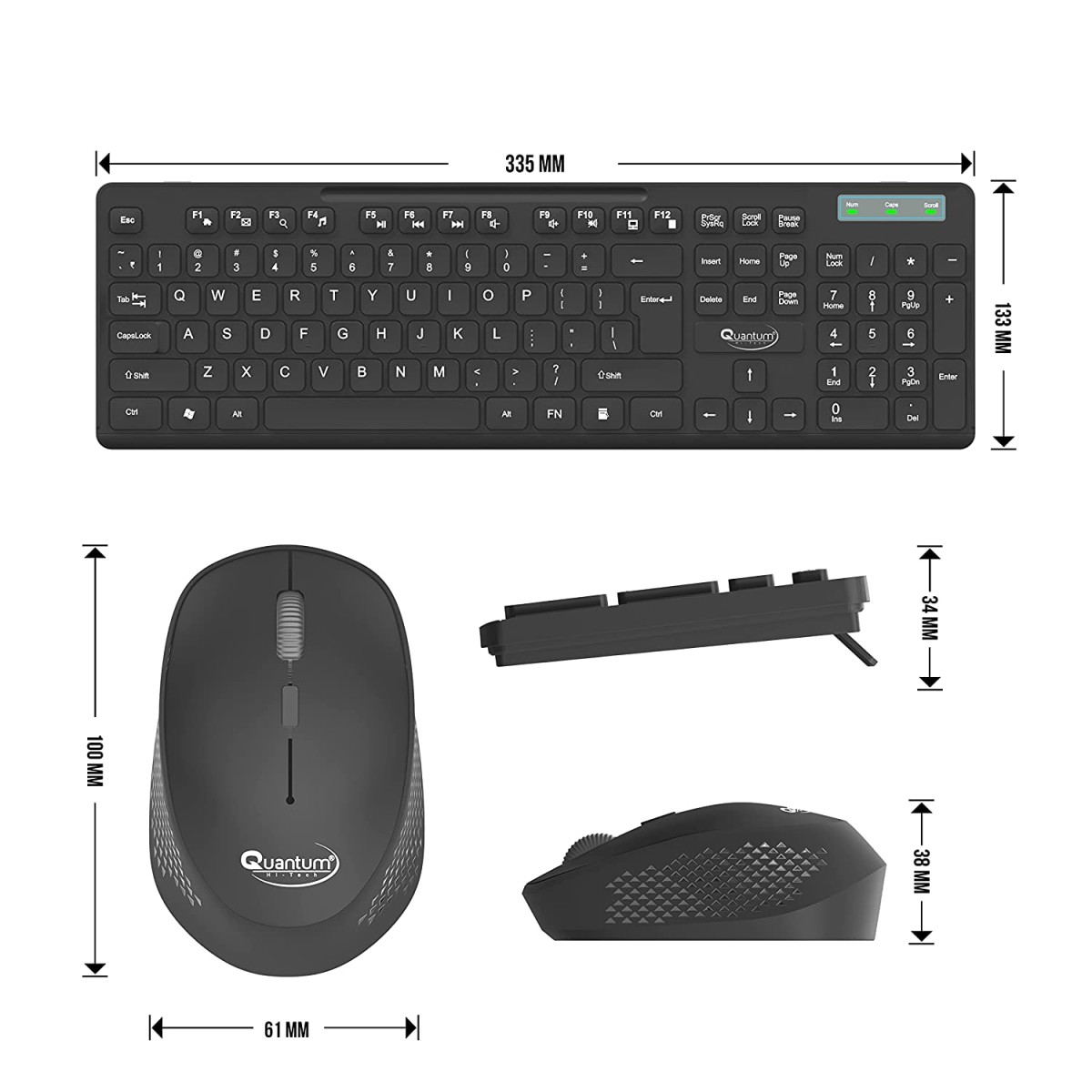 Quantum Wireless Keyboard and Mouse Combo, Battery (Cells Included), Nano Receiver, Silent Keys
