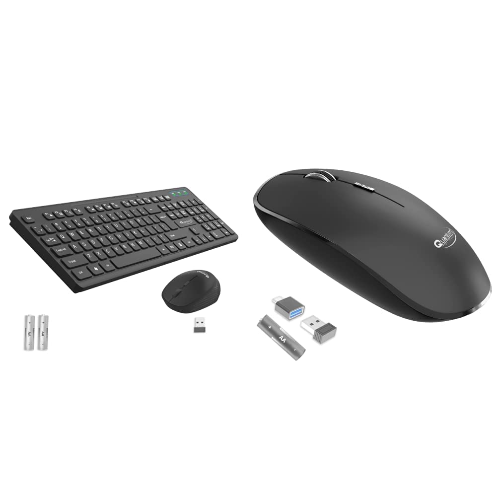 Quantum Wireless Keyboard and Mouse Combo, Battery (Cells Included), Nano Receiver, Silent Keys
