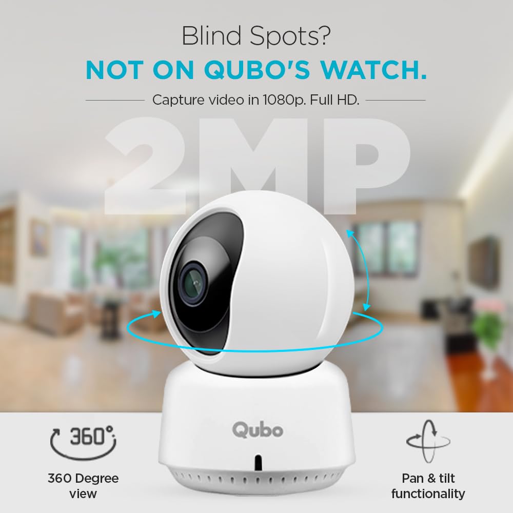 Qubo Smart 360° 2MP Wi-Fi Security Camera by Hero Group | Indoor CCTV Cam for Home | AI Person Detection | App Alerts | NightPulse Vision | SD&Cloud Storage