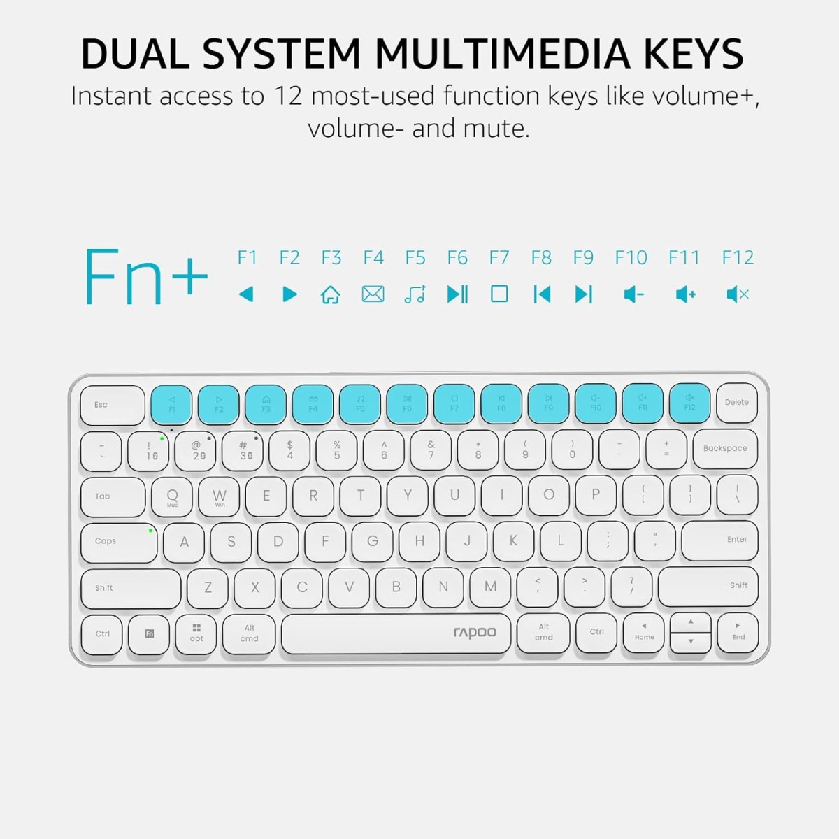 RAPOO E9050L Bluetooth Wireless Multi-Device Keyboard(4 Devices), Rechargeable, Led Indicators, Ultra-Thin, Ergonomic, Compatible with Windows, iOS, Android, Tab, Smartphones -White, 3-Year Warranty RAPOO E9050L Bluetooth Wireless Multi-Device Keyboard(4 Devices), Rechargeable, Led Indicators, Ultra-Thin, Ergonomic, Compatible with Windows, iOS, Android, Tab, Smartphones -White, 3-Year Warranty