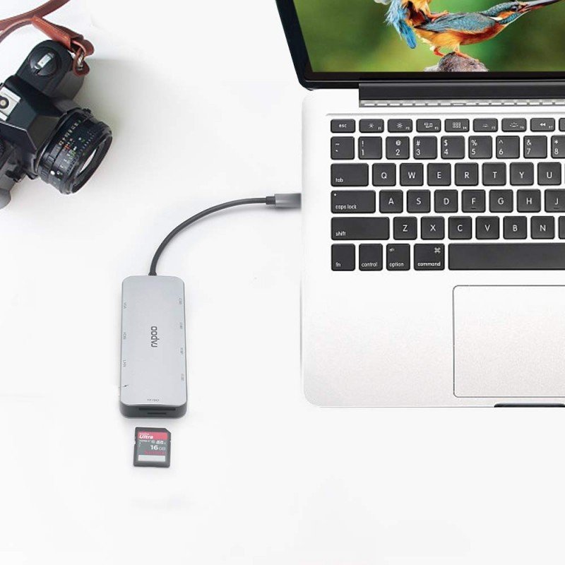 RAPOO XD200 USB C Hub Adapter, 10-in-1 Adapter, with 4K HDMI, 1080P VGA, SD/TF Card Reader, 4 USB 3.0 Ports, Type C Charging, RJ-45 Port, for MacBook 12 inch, MacBook Pro, Chromebook, XPS, and More RAPOO XD200 USB C Hub Adapter, 10-in-1 Adapter, with 4K HDMI, 1080P VGA, SD/TF Card Reader, 4 USB 3.0 Ports, Type C Charging, RJ-45 Port, for MacBook 12 inch, MacBook Pro, Chromebook, XPS, and More