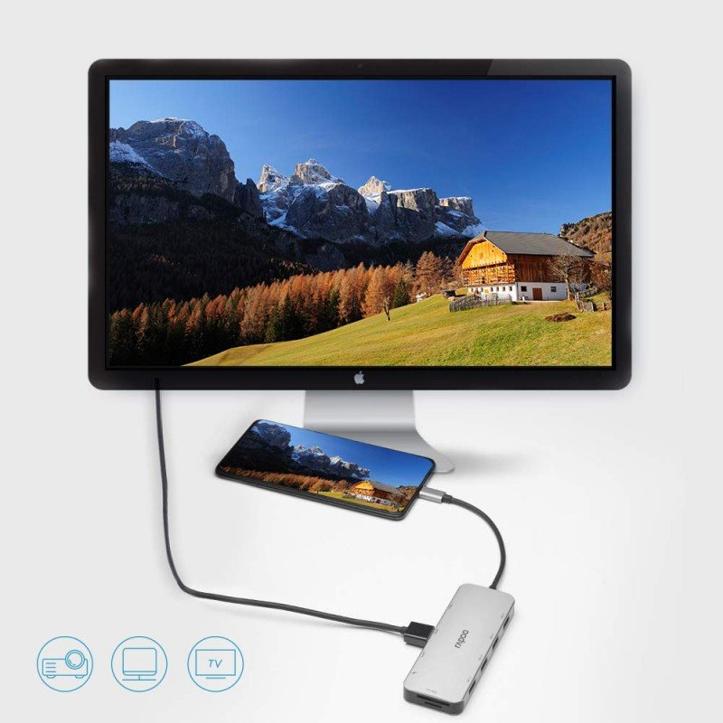 RAPOO XD200 USB C Hub Adapter, 10-in-1 Adapter, with 4K HDMI, 1080P VGA, SD/TF Card Reader, 4 USB 3.0 Ports, Type C Charging, RJ-45 Port, for MacBook 12 inch, MacBook Pro, Chromebook, XPS, and More RAPOO XD200 USB C Hub Adapter, 10-in-1 Adapter, with 4K HDMI, 1080P VGA, SD/TF Card Reader, 4 USB 3.0 Ports, Type C Charging, RJ-45 Port, for MacBook 12 inch, MacBook Pro, Chromebook, XPS, and More