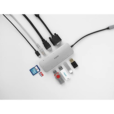 RAPOO XD200C USB C 10 in 1 Hub Adapter with PD protocal, 5 Gbps Transfer Speed, Ethernet Port, 4K HDMI, USB C, SD Card and 2 USB A 3.0 & 2.0 Data Ports, RAPOO XD200C USB C 10 in 1 Hub Adapter with PD protocal, 5 Gbps Transfer Speed, Ethernet Port, 4K HDMI, USB C, SD Card and 2 USB A 3.0 & 2.0 Data Ports,