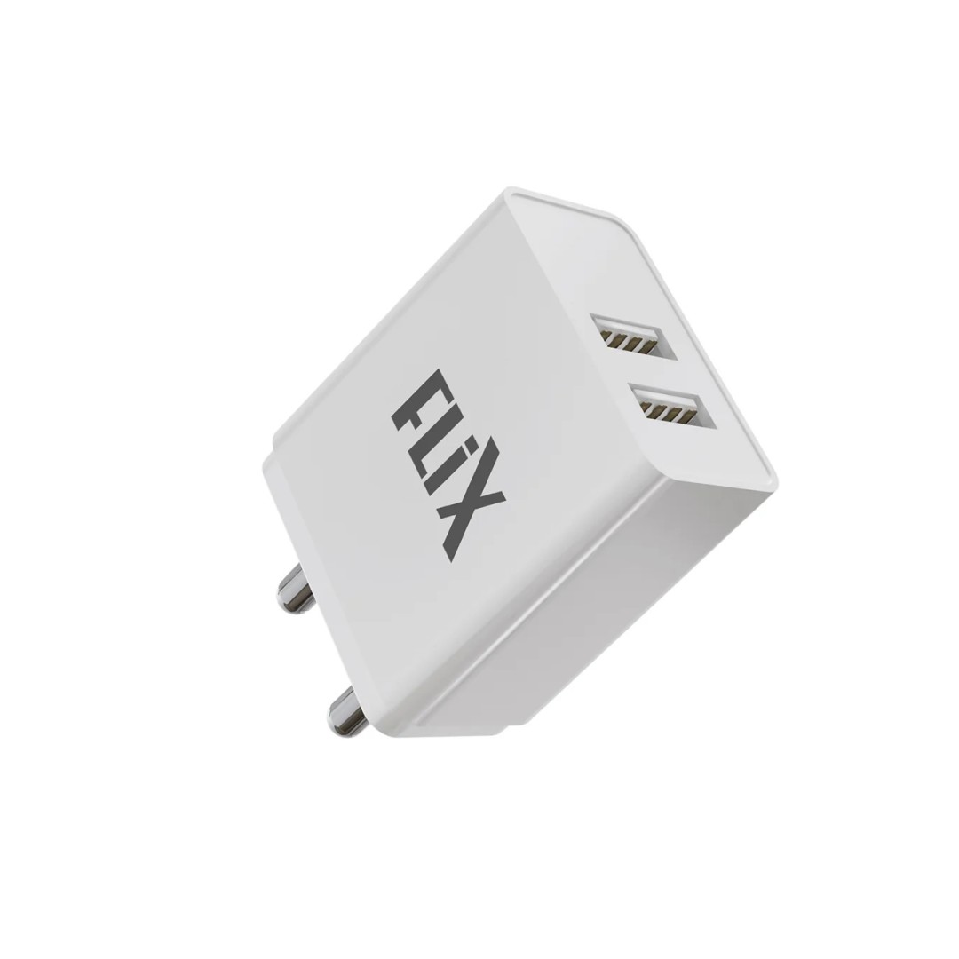 Newly Launched Rise 2.4A Wall Charger with Micro USB Cable, Dual USB Output, Universal Compatibility, Over Current & Short Circuit Protection (RD224 White)