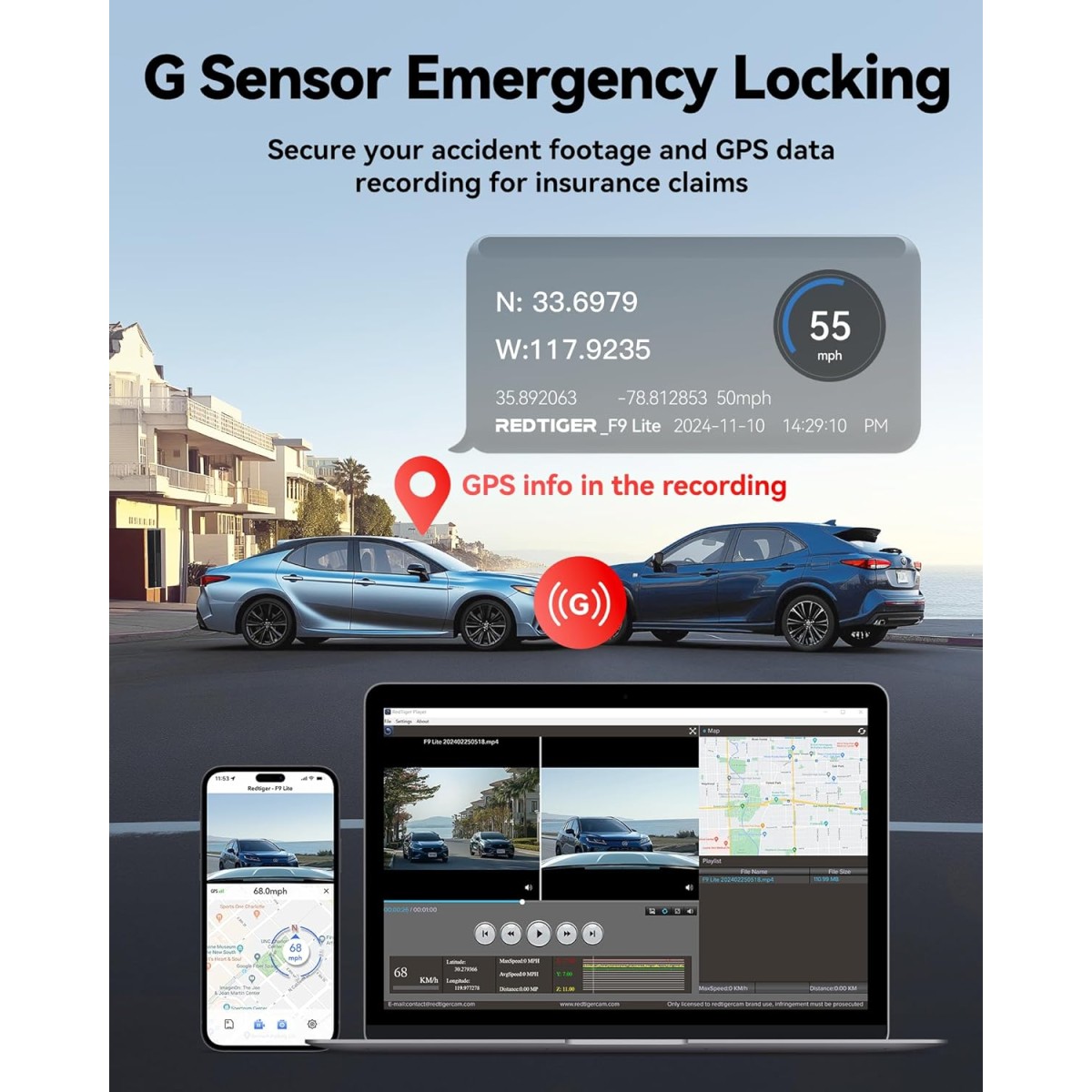 REDTIGER 4K Front Dash Cam for Car, ADAS, with 32GB Memory Card, Built-in WiFi&GPS, Car Camera with G Sensor, Loop Recording, Smart App Control, Night View, 24/7 Parking Mode(F9 Lite)