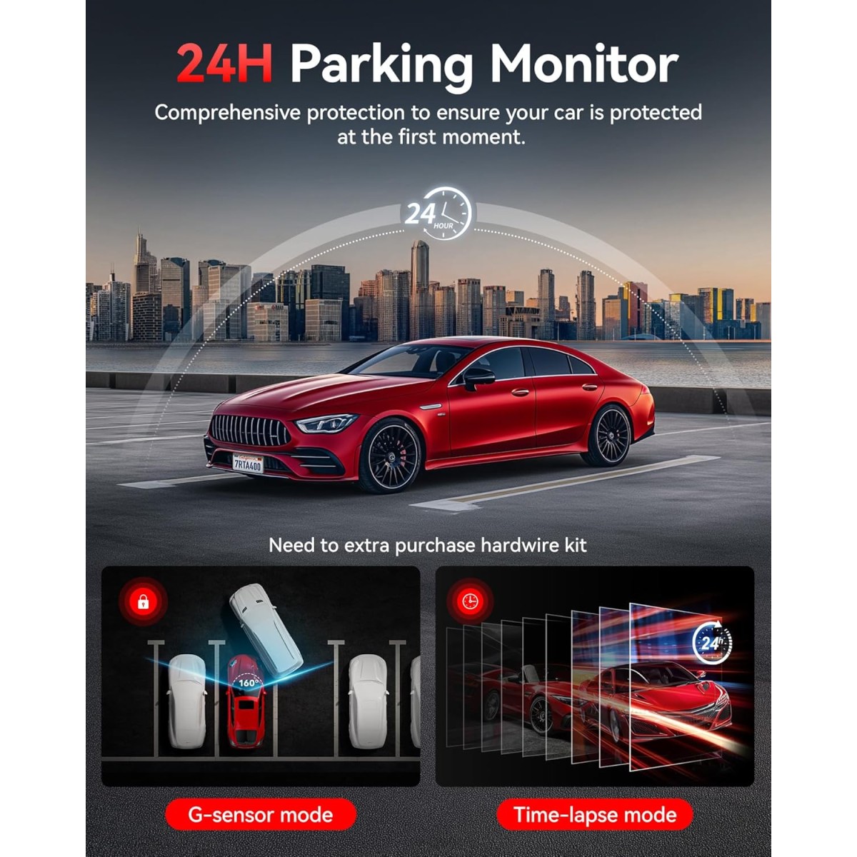 REDTIGER 4K+1080P Front and Rear Dash Cam for Car, 5.8GHz WiFi APP, GPS, 2.2''Mini Touch Screen, Voice Control, Built-in 64GB Card, Loop Recording, 24H Parking Mode(A4)