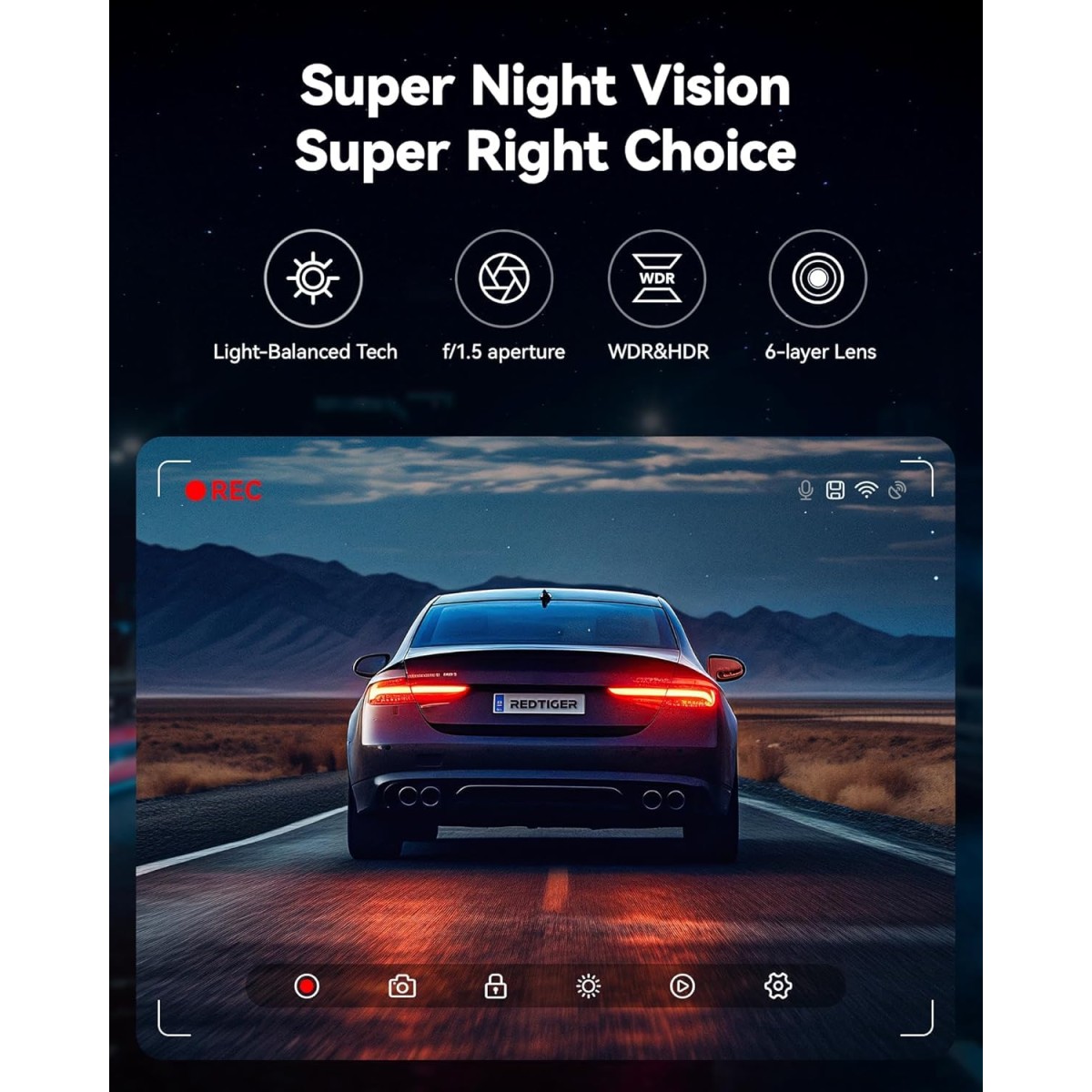 REDTIGER Dash Cam Front Rear, 4K/2.5K Full HD Dash Camera for Cars, Built-in Wi-Fi GPS, 3.16” IPS Screen, Night Vision, 170°Wide Angle, WDR, 24H Parking Mode (4K Front + 1080P Inside Rear)