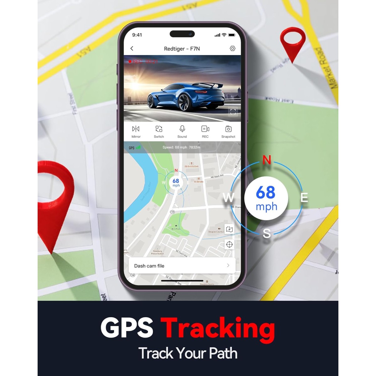 REDTIGER F7N 4K Dual Dash Cam with Free 64GB Card, Built-in WiFi GPS Front 4K/2.5K and Rear 1080P Dual Dash Camera for Cars,3.18 inch Screen,170° Wide Angle, Parking Monitor, Support 256GB Max