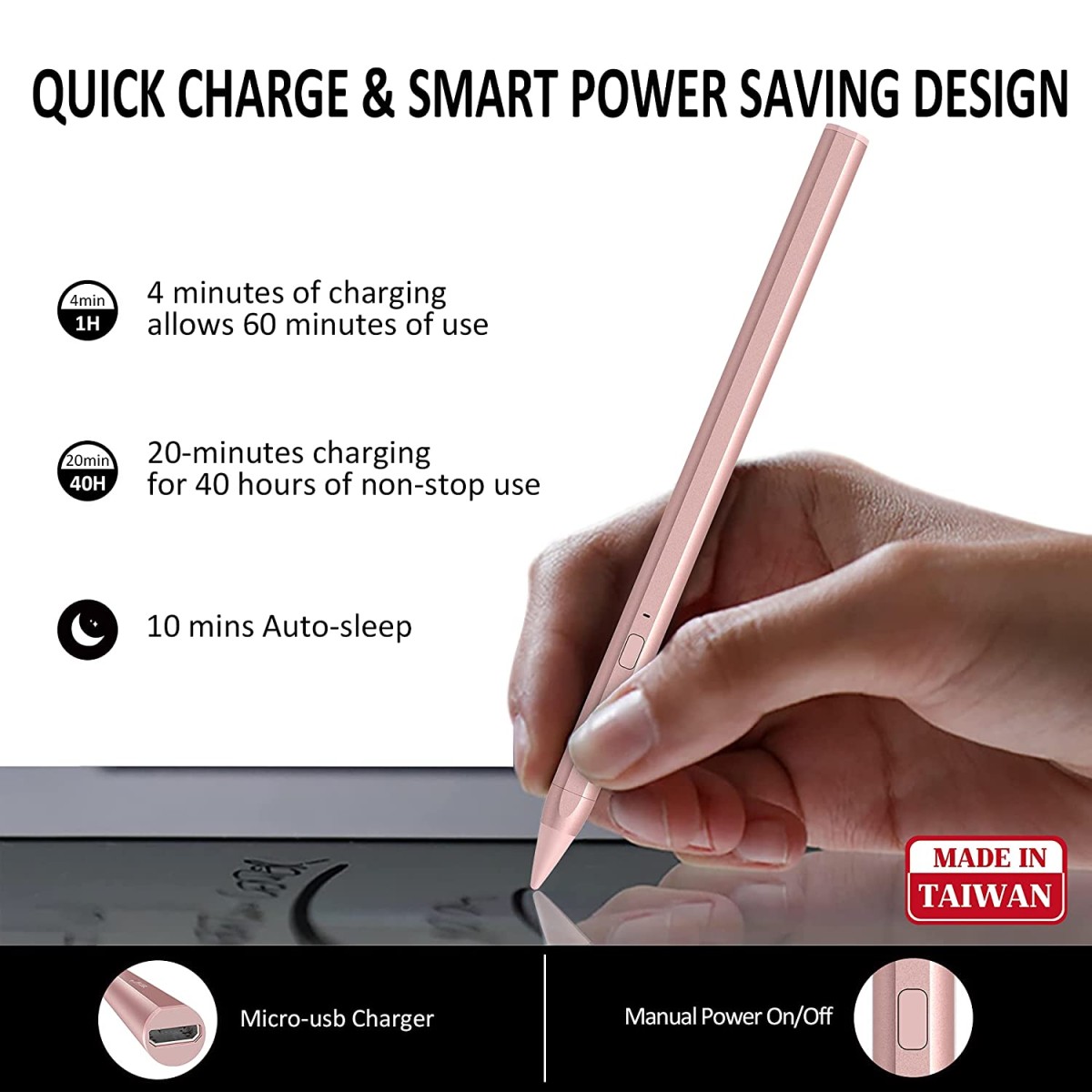 RENAISSER Stylus Pen for iPad, Supports Magnetic Attachment, Palm Rejection, Compatible with Apple iPad Pro