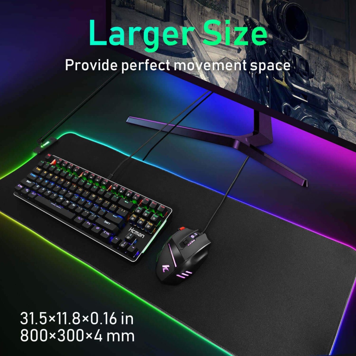 RGB Gaming Mouse Pad Mat Large Thick 800×300×4mm Hcman XXL Extended Led Mousepad
