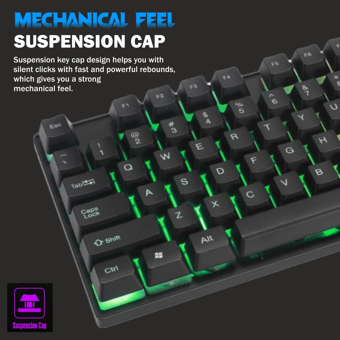 RPM Euro Games Gaming Keyboard Wired 7 Color LED Illuminated & Spill Proof Keys, Black, Medium