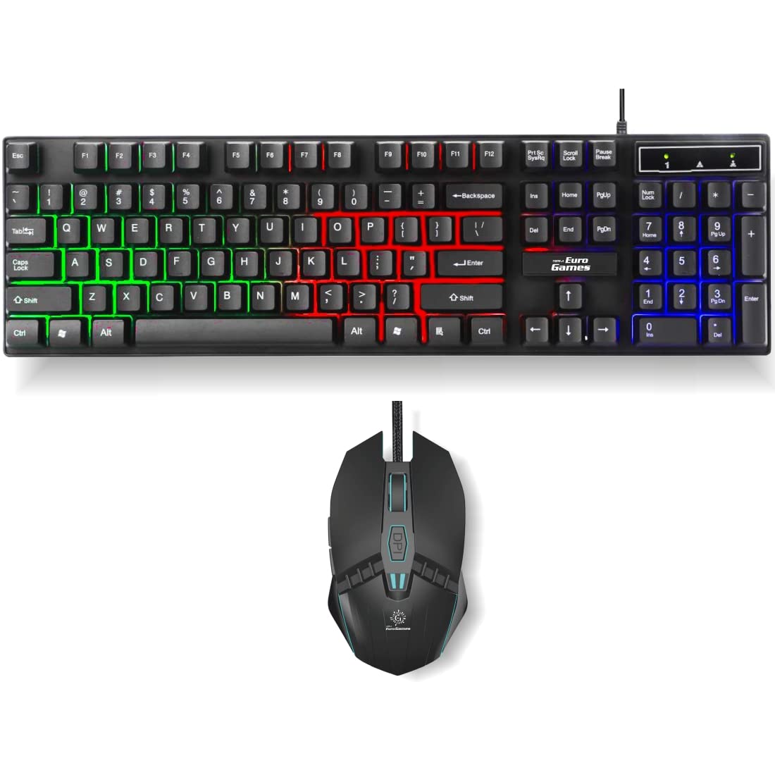 RPM Euro Games Gaming Keyboard Wired 7 Color LED Illuminated & Spill Proof Keys, Black, Medium