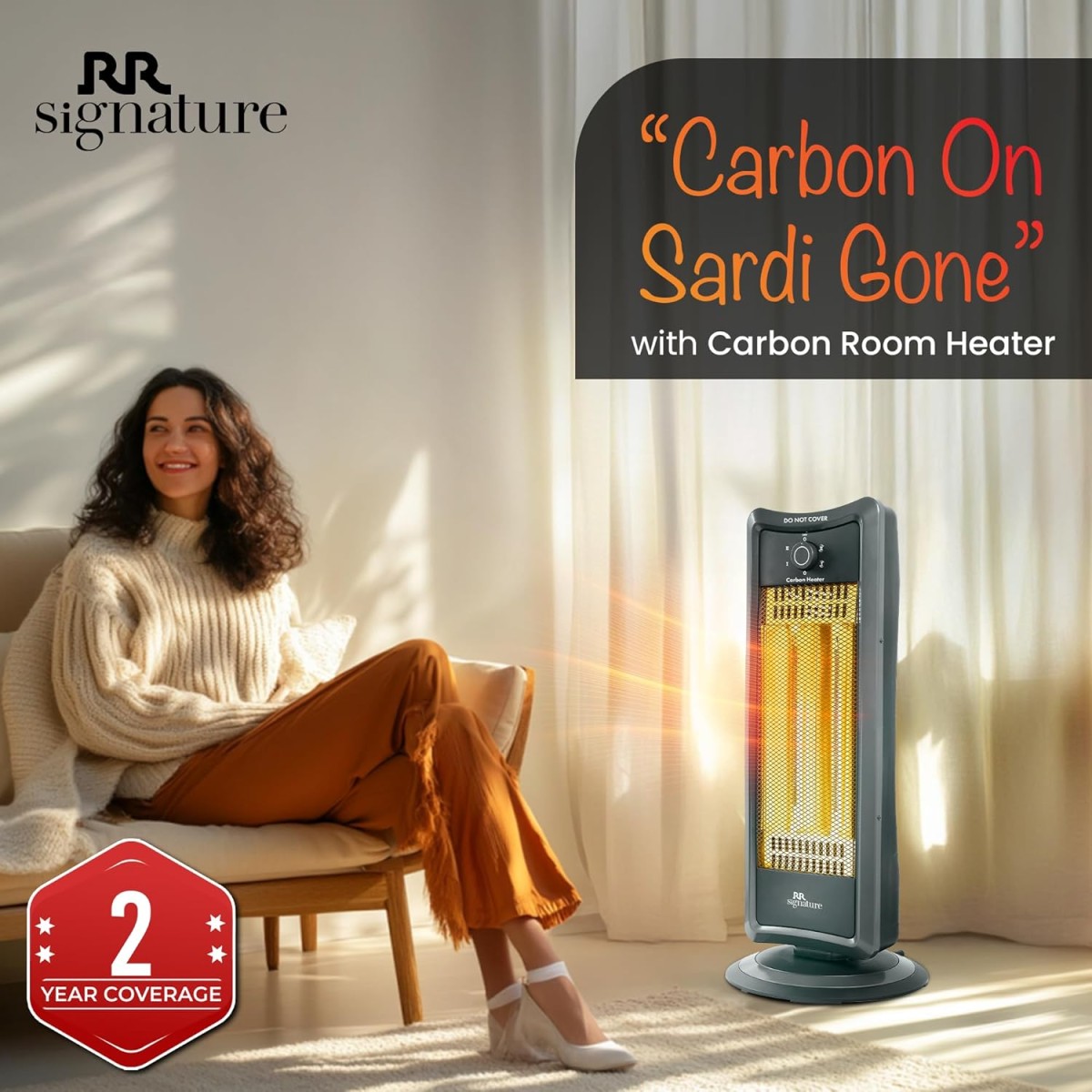 RR Signature CARBON Room Heater 1000 Watt | 180 Degree Oscillation | Tip Over Protection |2 Heat Settings (500 W/ 1000 W) | 2 Year Warranty