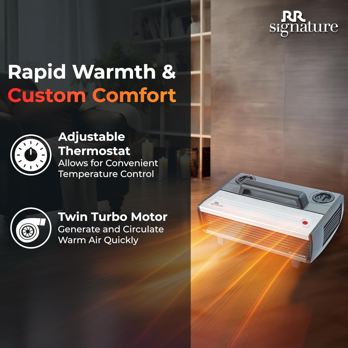 RR Signature HEATMAXX Convector Fan Room Heater 2000 Watt | Twin Turbo Motor & Adjustable Thermostat, Portable Heater for Room with Height Adjustment Option, Heater for Room, Office | 2 Year Warranty
