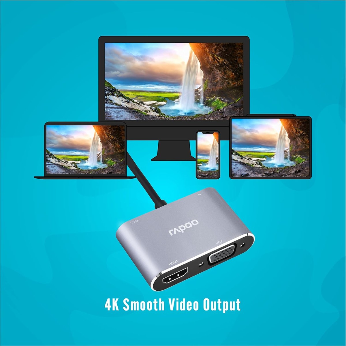 Rapoo XD30 USB C Hub, 4-in-1 USB C Adapter, with 4K USB C to HDMI/30Hz & VGA Ports,PD protocal Power Supply,USB A 3.0 for MacBook Pro 2016/2017/2018, Chromebook, Windows, and More Rapoo XD30 USB C Hub, 4-in-1 USB C Adapter, with 4K USB C to HDMI/30Hz & VGA Ports,PD protocal Power Supply,USB A 3.0 for MacBook Pro 2016/2017/2018, Chromebook, Windows, and More