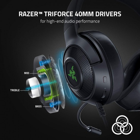 Razer Kraken V3 X Wired Gaming On Ear Headset: 7.1 Surround Sound for PC - Classic Black
