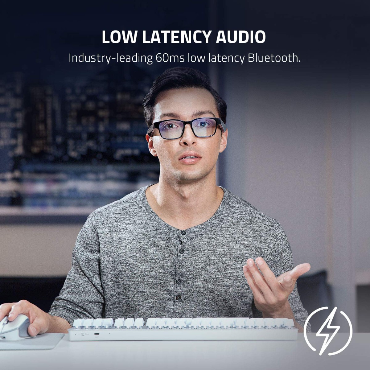 Razer Unisex Anzu Smart Glasses: Blue Light Filtering & Polarized Sunglass Lenses - Low Latency Audio - Built-in Mic & Speakers - Touch & Voice Assistant Compatible - 5hrs Battery - Round/Large