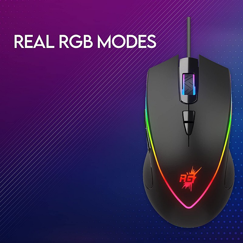 Redgear A-17 Gaming Mouse with Upto 6400 DPI, RGB Lighting and Braided Cable Black