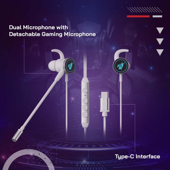Redgear CEB-150 Gaming Earphones with Immersive Gaming Audio, RGB LED, On-Cable Remote and Type-C Interface (White)