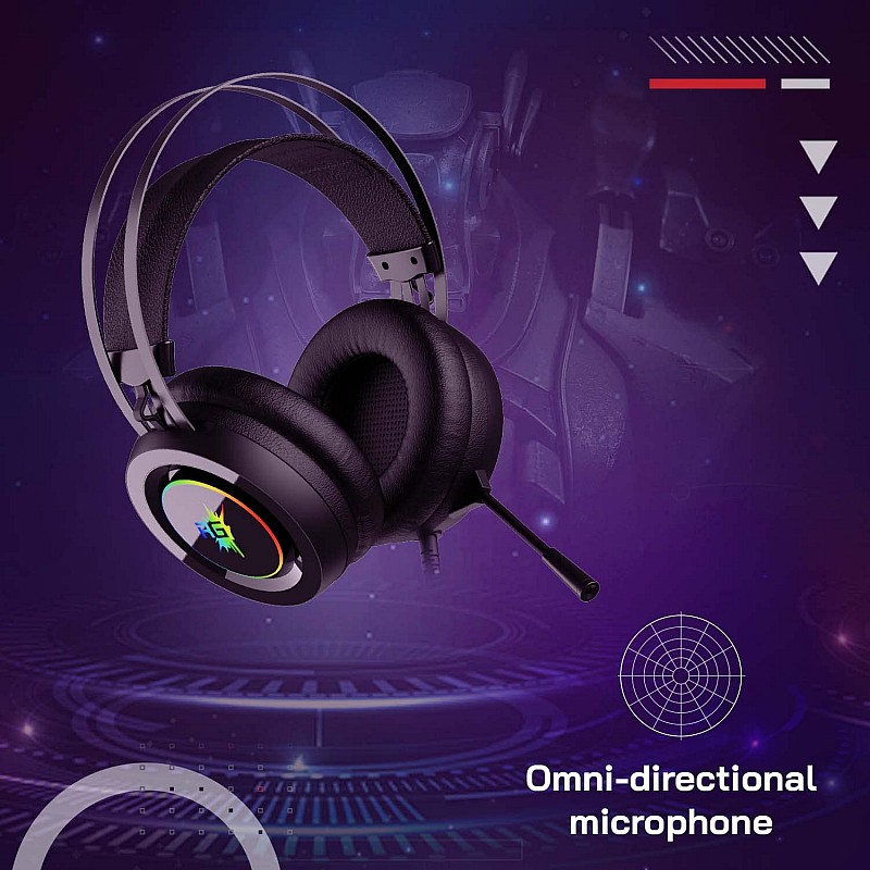 Redgear Cloak Wired RGB Gaming Headphones with Microphone for PC Black