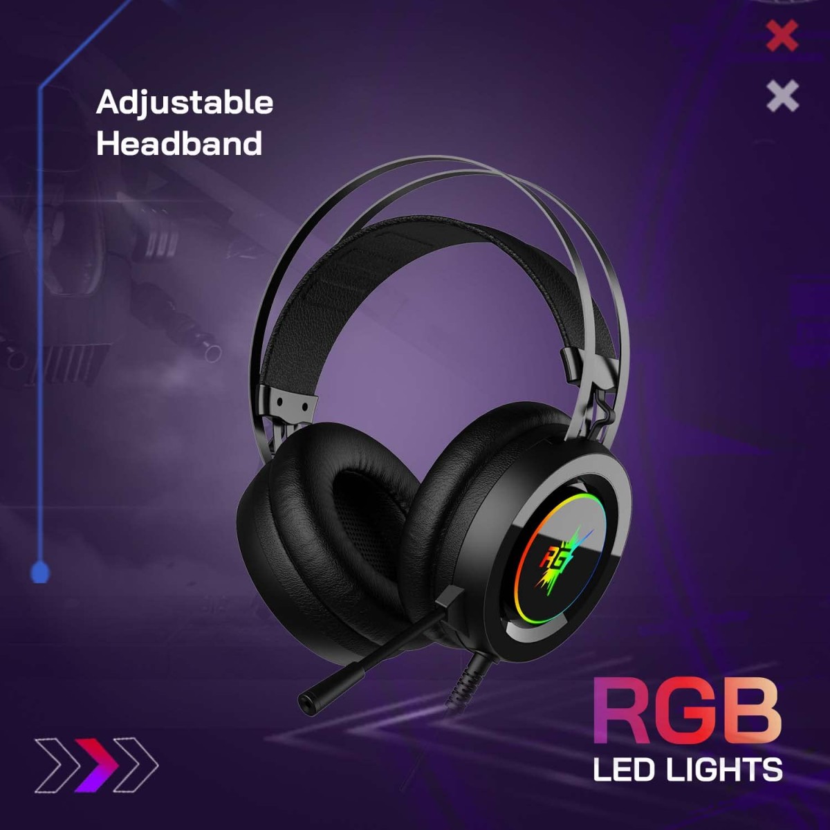 Redgear Cloak Wired RGB Gaming Headphones with Microphone for PC Black